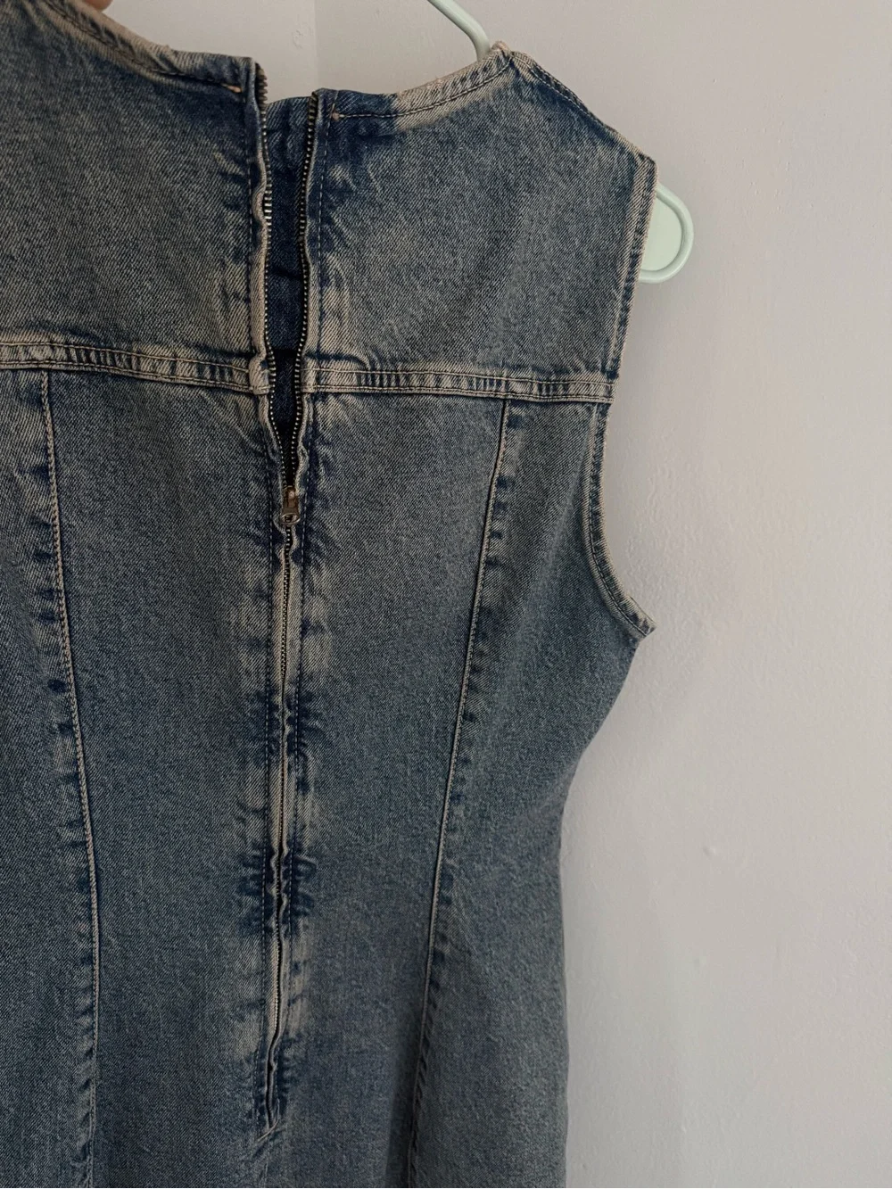 Zara Sleeveless Denim Shift Dress in Washed dark blue Denim - Picture 8 of 8